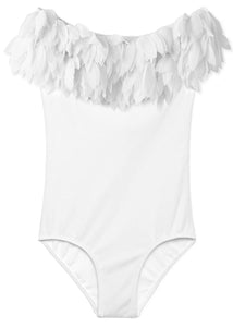 White Bathing Suit for Girls with Petals