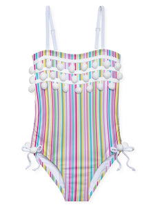 Super Striped Pom Pom Swimsuit for Girls