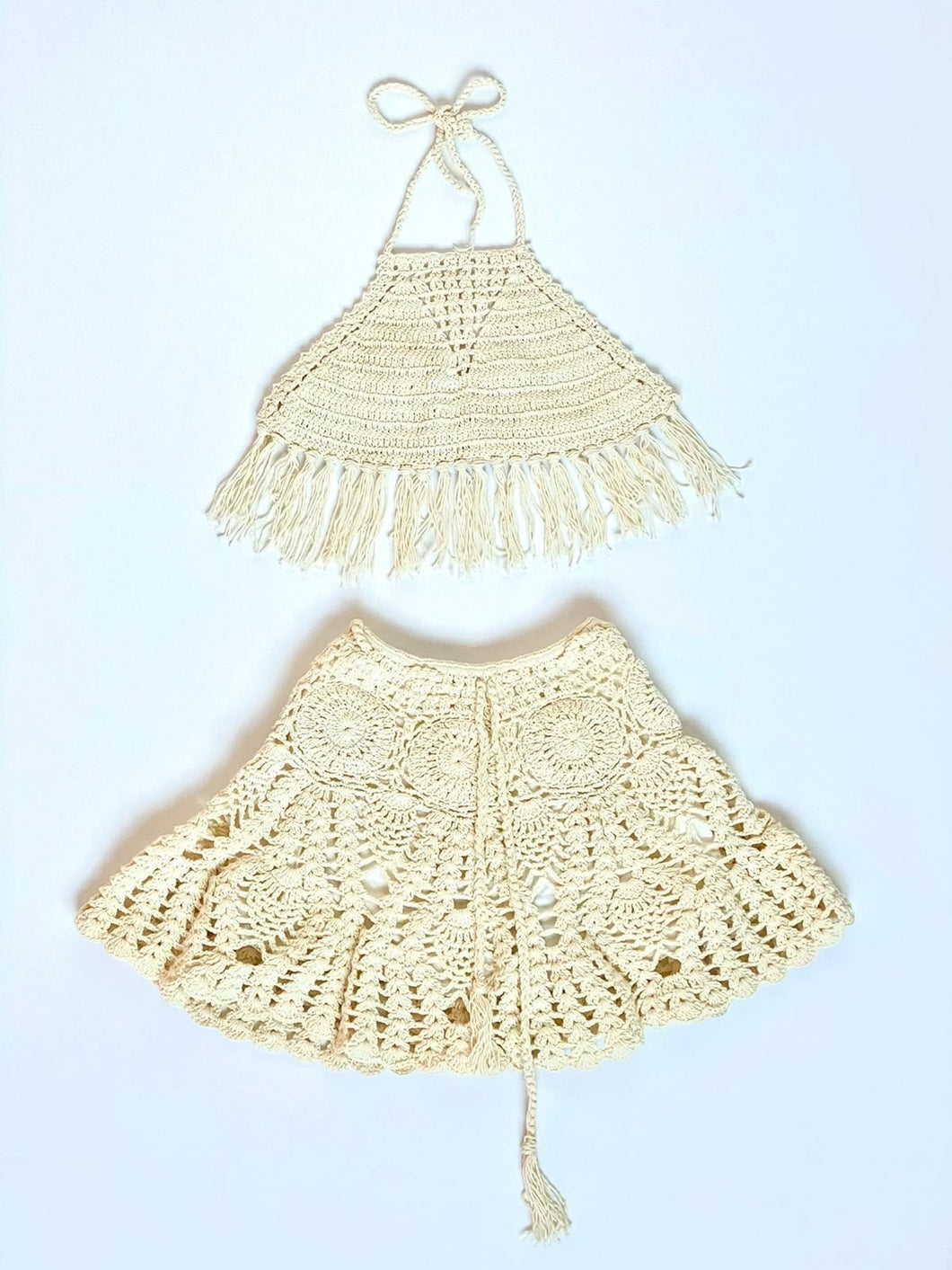 Tassel Top with Hula Skirt Set - CREAM