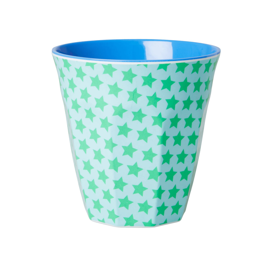 Medium Melamine Cup - Green and Turquoise Stars