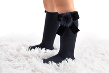 Load image into Gallery viewer, Knee Socks With Velvet Bow and Fur Pompom
