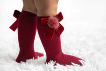 Load image into Gallery viewer, Knee Socks With Velvet Bow and Fur Pompom
