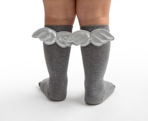 Knee Socks With Silver Wings - Grey