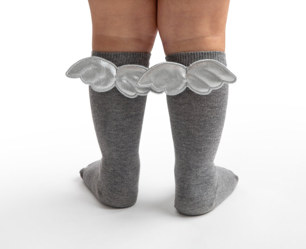 Knee Socks With Silver Wings - Black